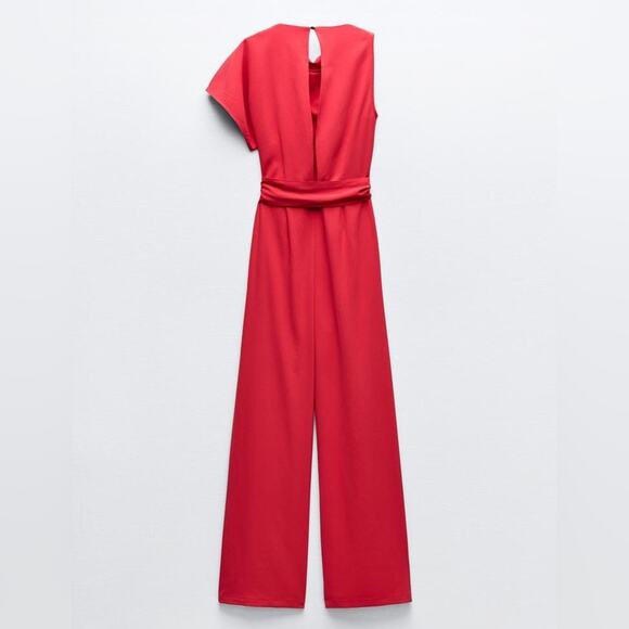 ZARA ASYMMETRIC CREPE BUCKLE JUMPSUIT - Picture 9 of 12